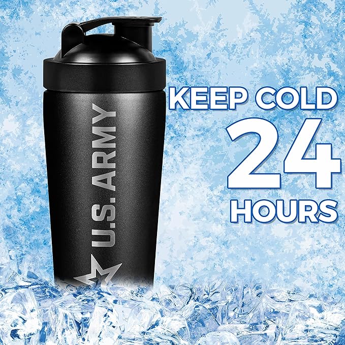 24oz Army Insulated Shaker Bottle - 24oz Water Bottle – Shaker Cup for Protein Shakes - US Army Gifts | Disabled Vet Owned Business | Army Shaker Cup