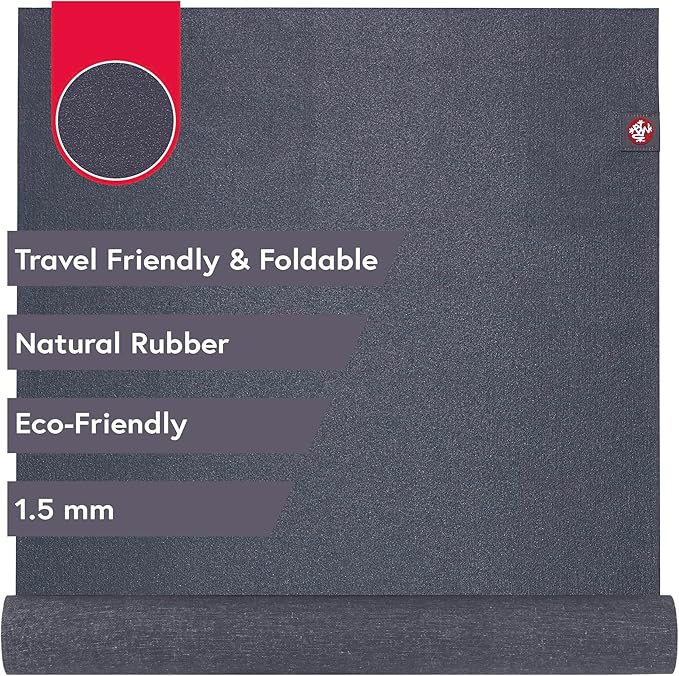 Manduka eKO SuperLite Yoga Mat - 1.5mm Natural Rubber | Foldable & Travel Friendly | Soft Textured Surface | Eco-friendly