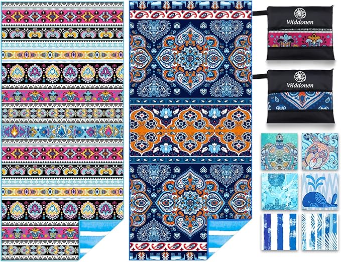 2 Pack Microfiber Lightweight Beach Towel Sand Free Quick Dry Absorbent Thin Compact Towels for Swimming Pool Camping Beach Accessories Large Easy Pack Travel Things for Vacation Essentials Gift