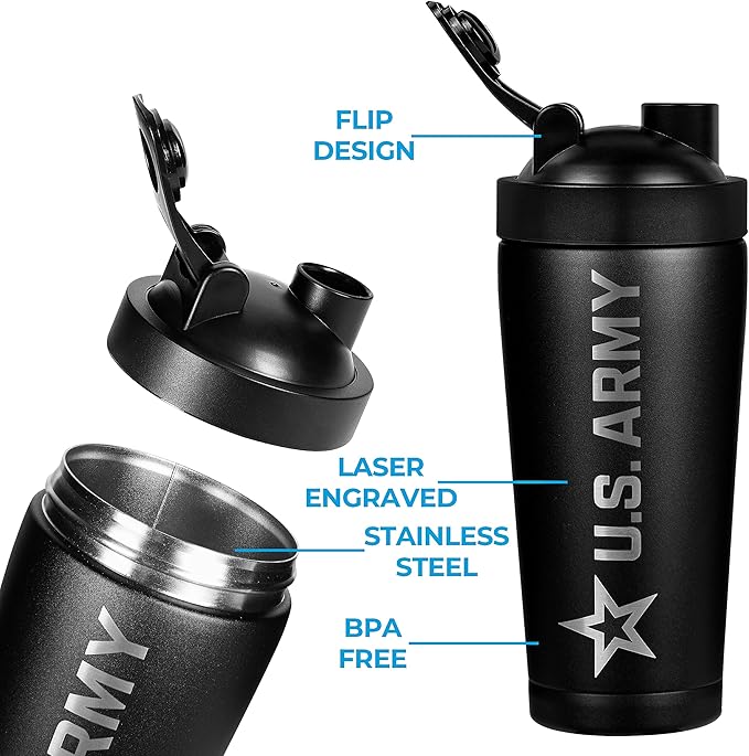 24oz Army Insulated Shaker Bottle - 24oz Water Bottle – Shaker Cup for Protein Shakes - US Army Gifts | Disabled Vet Owned Business | Army Shaker Cup