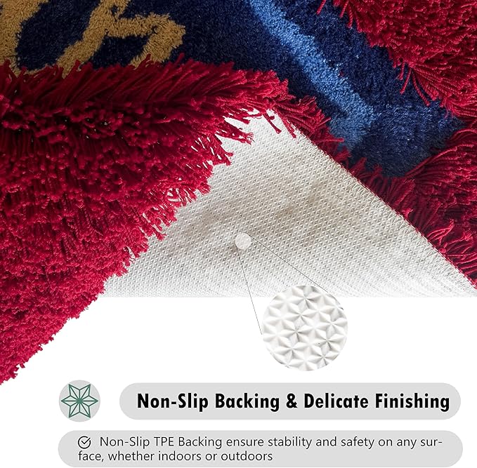 Himalayan Series Square Rug 3x3 | Luxury Meditation Rug Mat | Thick & Supportive Yoga Mat with Non-Slip Base | Decorative Carpet & Throw Rugs for Zen, Office & Living Room Burgendy/Blue