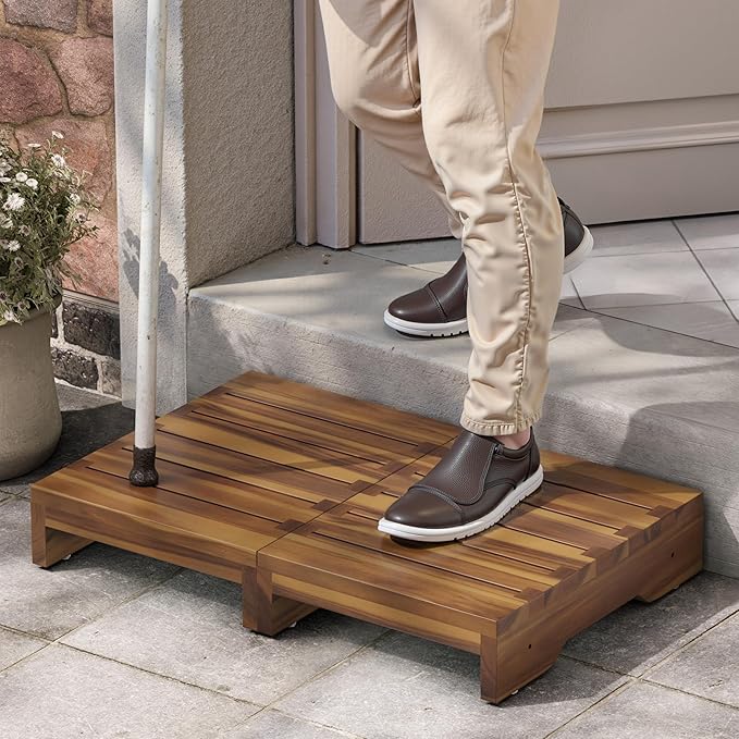 Wooden Platform Step Stool, 24.7" Step Platform for Adults & Elderly - Durable Mobility Stepping and Stair Assist Indoor & Outdoor, Heavy Duty/Non-Slip Step Stool for Handicap, Bedroom, Kitchen