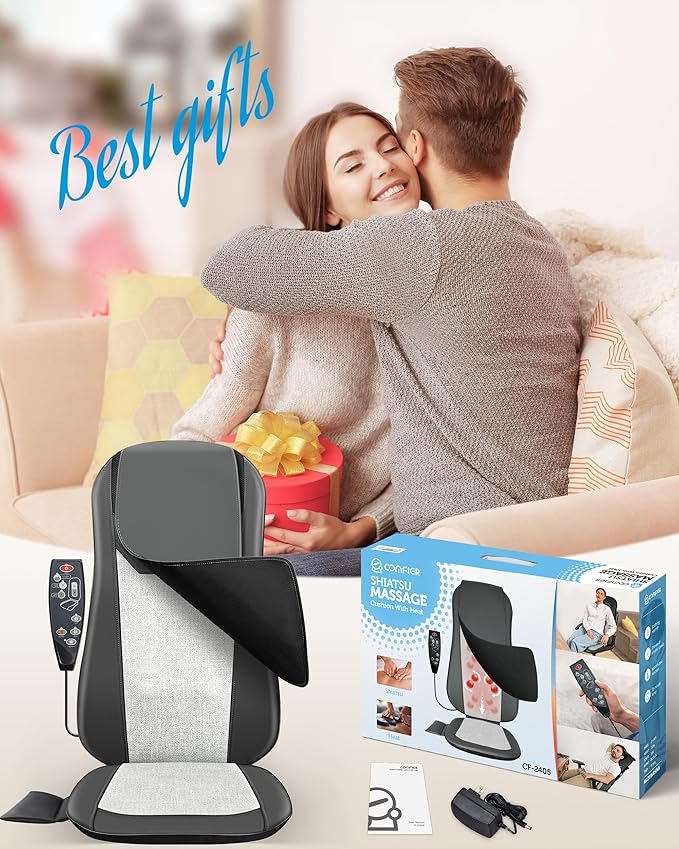 COMFIER Back Massager with Heat,Full Back Massager for Chair with 2 Shiatsu Speeds,Heated Chair Massage Pad with Spot,Massage Seat Pad for Home Office use,Gifts for Women Men Mom Dad