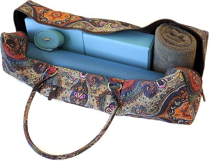 Kindfolk Yoga Mat Duffle Bag Patterned Canvas with Pocket and Zipper