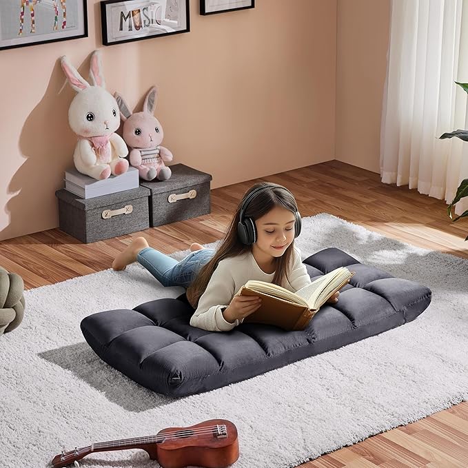 Yaheetech Padded Floor Chair with Back Support, Lounge Chairs Armless Meditation Cushion with Memory Foam, Adults Video Gaming Sofa Chair with Adjustable Backrest Floor Seating, Gray, 2pcs