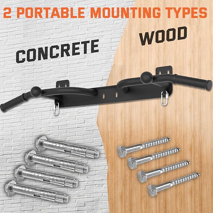 Wall Mounted Pull Up Bar - Heavy Duty Chin Up Bar, Pull-Up Bar for Garage, Joist, Wall Mount - Multifunctional Fitness Bar, Supports up to 600 Lbs