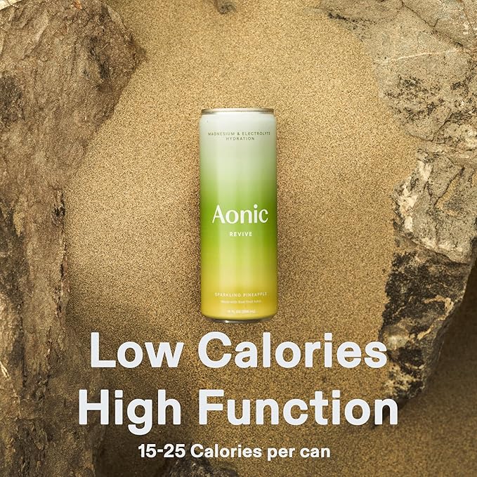 Aonic Revive Sparkling Pineapple – Magnesium + Potassium Electrolyte Hydration Drink, Delicious Taste, Real Fruit Juice, 12oz (12 Pack)
