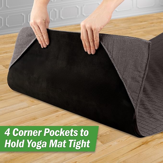Wakeman Yoga Mat Towel and Gym Towel Set - 2-Piece Non Slip Set for Hot Yoga, Pilates, and Gym - 72” x 24” Sweat Absorbent and Quick Drying Blanket with Corner Pockets for Mats (Gray)