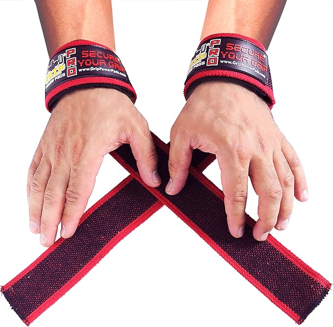 PRO Level Cotton Lifting Straps with Neoprene Wrist Pad Support & Silicone Grip Enhancement - Up to 24" Long Weightlifting Straps & 2" Wide for Maximum Support by Grip Power Pads
