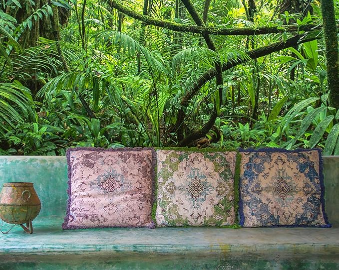 Mandala Life ART Meditation Cushion Cover with Fringe- 26 inches - Cotton - Square Floor Pillow - Moroccan Room Decor - Boho Accent - Bohemian Zafu Pouf