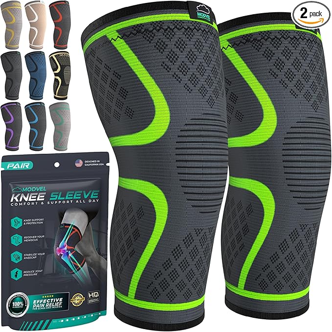 Modvel Compression Knee Brace for Women & Men, 2-Pack Knee Brace for Running Knee Pain, Knee Support Compression Sleeve, Workout Sports Knee Braces for Meniscus Tear, ACL & Arthritis Pain Relief
