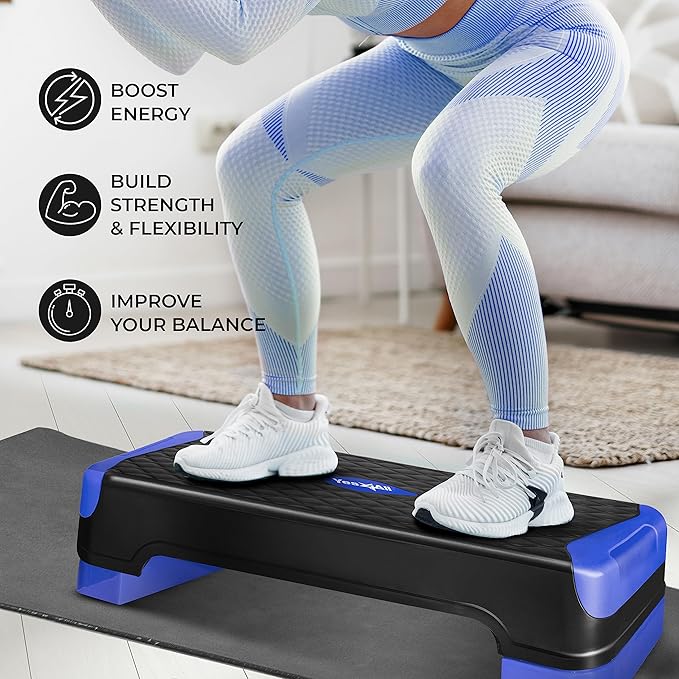 Yes4All 2-in-1 Adjustable Aerobic Step Platform Fitness Exercise Stepper with Rocker Balance Board Legs for Home Workout, Step Exercise & Balance Training