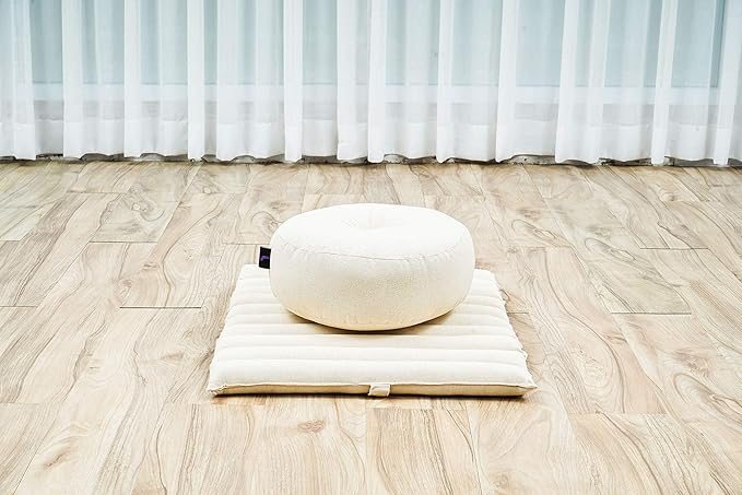 Leewadee Meditation Cushion Set – 1 Small Zafu Yoga Pillow and 1 Small Roll-Up Zabuton Mat Filled with Kapok