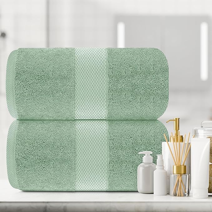 White Classic Luxury Bath Sheet Towels Extra Large | Highly Absorbent Hotel spa Collection Bathroom Towel | 35x70 Inch | 2 Pack (Green)