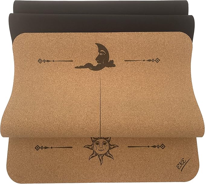 EKE Cork Yoga Mat with body Lines- Non-Slip Sweatproof Surface - 100% Recycleable Materials - Eco Friendly - Made of Cork & TPE - Ideal for Hot Yoga