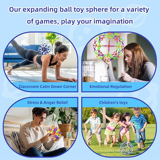 4Pcs Colorful Sphere Expandable Breathing Balls Fidget Toy-Stress Reliever ,Collapsible Expanding Magic Ball Toys from 6" to 12"for Kids & Adults Mindfulness Meditation Practices,Yoga -ADHD