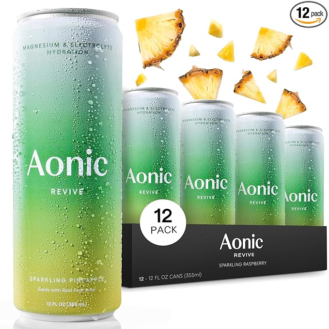 Aonic Revive Sparkling Pineapple – Magnesium + Potassium Electrolyte Hydration Drink, Delicious Taste, Real Fruit Juice, 12oz (12 Pack)