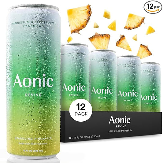 Aonic Revive Sparkling Pineapple – Magnesium + Potassium Electrolyte Hydration Drink, Delicious Taste, Real Fruit Juice, 12oz (12 Pack)