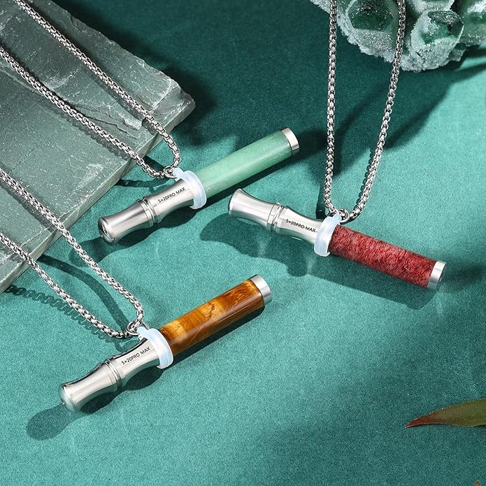 Breathe Free Necklace with Filter, Anxiety & Stress Relief Breath Tool for Meditation, Mindfulness and Relaxation,Natural Stone Breathing Necklace, Portable Wellness Gift for Adults