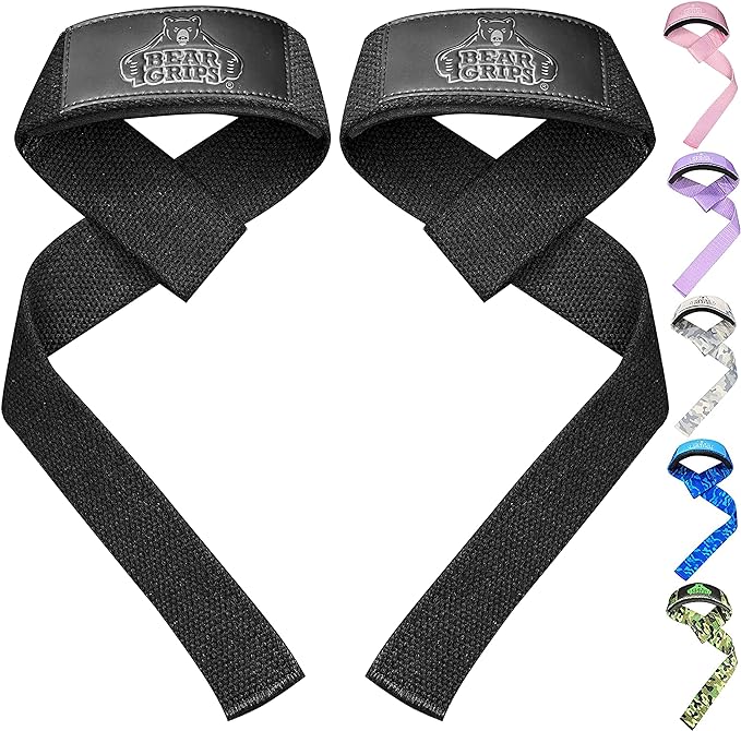 Bear Grips Lifting Straps - Gym & Weightlifting Straps for Men & Women, Deadlift Support, 2 Pairs