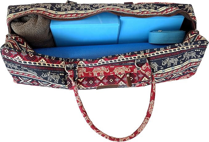 Kindfolk Yoga Mat Duffle Bag Patterned Canvas with Pocket and Zipper
