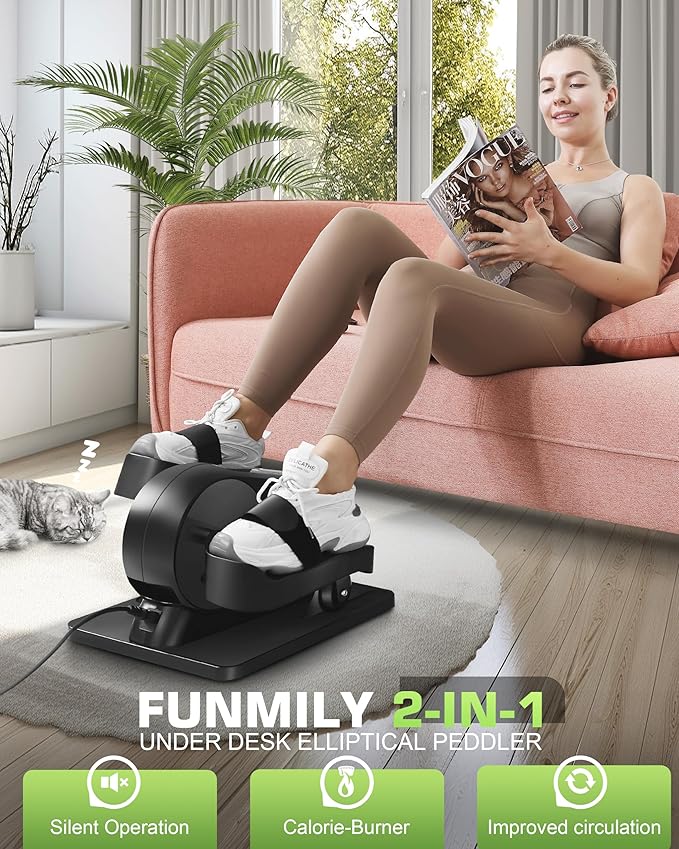 FUNMILY Under Desk Elliptical Machine, Large LCD Ellipse Leg Exerciser as Seen on TV, While Sitting for Seniors/Adults, 100% Pre-Assembled Exercise Equipment with Remote & Magnetic Storage