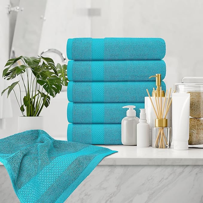 White Classic Luxury Hand Towels | Cotton Hotel spa Bathroom Towel | 16x30 | 6 Pack | Aqua