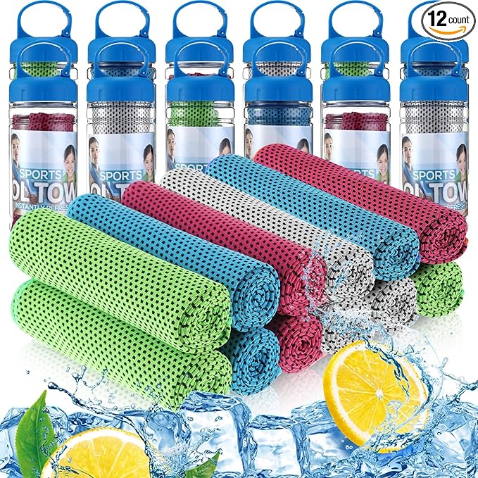 12 Pack 32 x 12 in Cooling Towels Bulk for Neck and Face Microfiber Ice Towel Sweat Towels Breathable Soft Chilly Towel Portable Cool Neck Rags for Yoga Sport Gym Workout Fitness