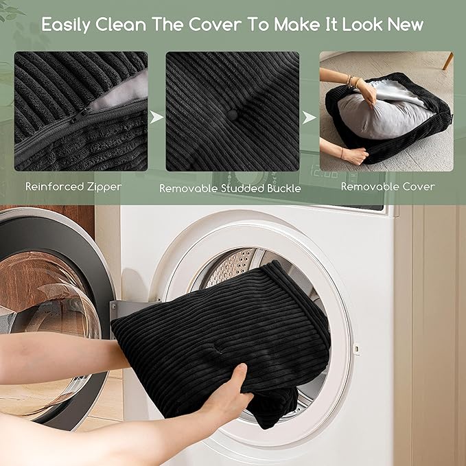 8" Washable Floor Pillow Cushion for Adults, Meditation Cushion Pillow, Large Square Floor Sitting, Removable Tufted Corduroy Cover, for Tatami Living Room or Yoga, 22x22 Inch, Machine Washable