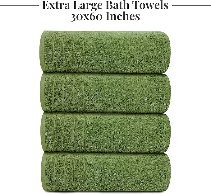 Tens Towels Pack of 4 Extra Large Bath Towels 30 x 60 Inches, 100% Cotton, Larger & Lighter Weight, Quicker to Dry, Super Soft and Absorbent, Perfect for Bathroom, Green