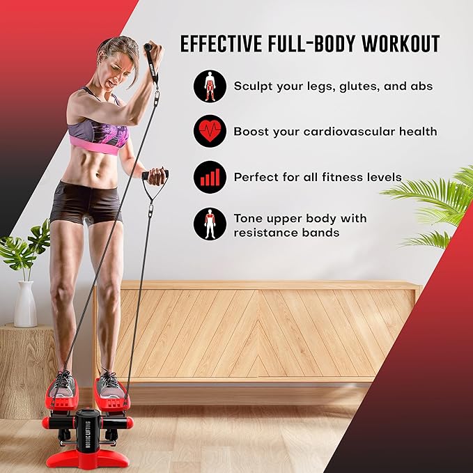 Nordic Lifting Mini Stepper Machine – Stair Climber w/Resistance Bands & LCD – Home Workout Stepper