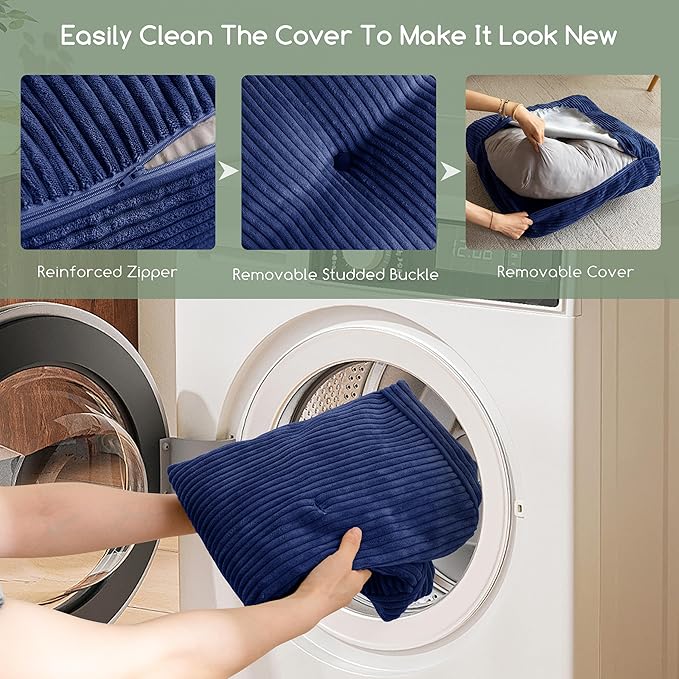 8" Washable Floor Pillow Cushion for Adults, Meditation Cushion Pillow, Large Square Floor Sitting, Removable Tufted Corduroy Cover, for Tatami Living Room or Yoga, 22x22 Inch, 2Pack, Machine Washable