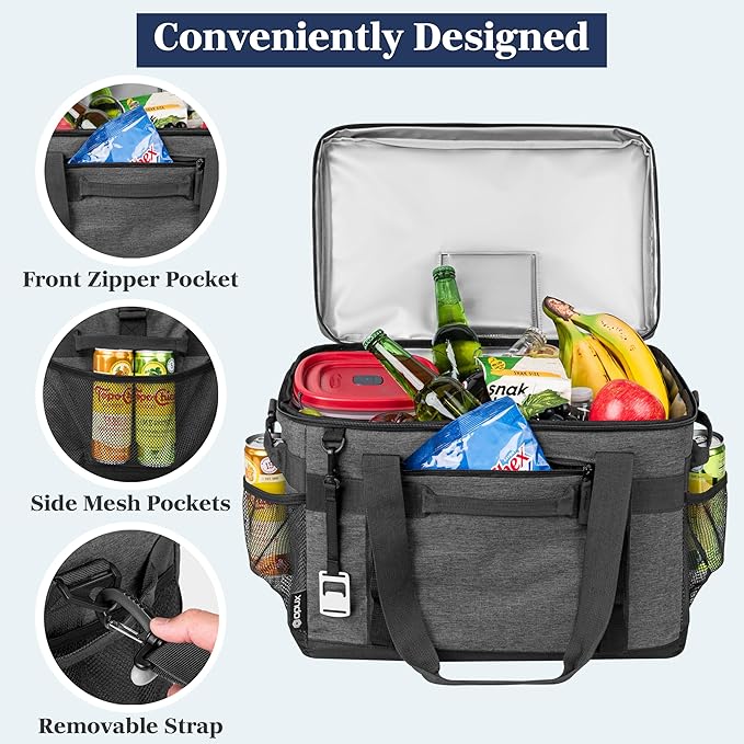 OPUX Cooler Bag, 60 Cans Insulated Soft Collapsible Portable Cooler, Soft Sided Leakproof Cooler for Beach Camping with Shoulder Strap, Ice Chest for Travel Road Trip Picnic, Charcoal Gray