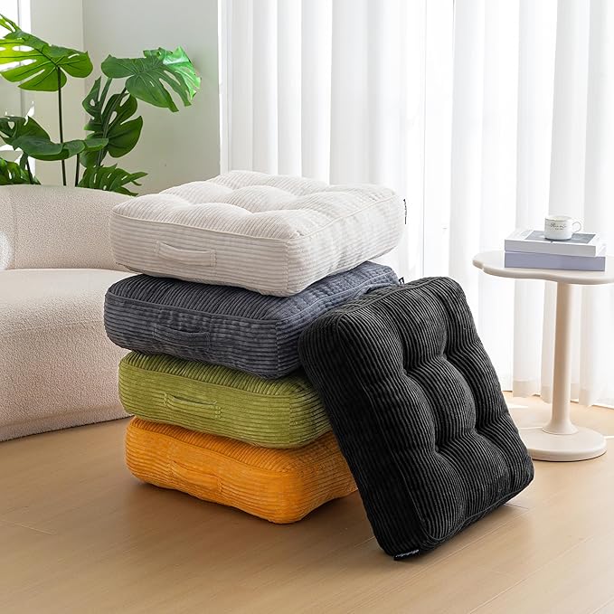 6" Washable Floor Pillow Cushion for Adults, Meditation Cushion Pillow, Large Square Floor Sitting, Removable Tufted Corduroy Cover, for Tatami Living Room or Yoga, 22x22 Inch, Machine Washable