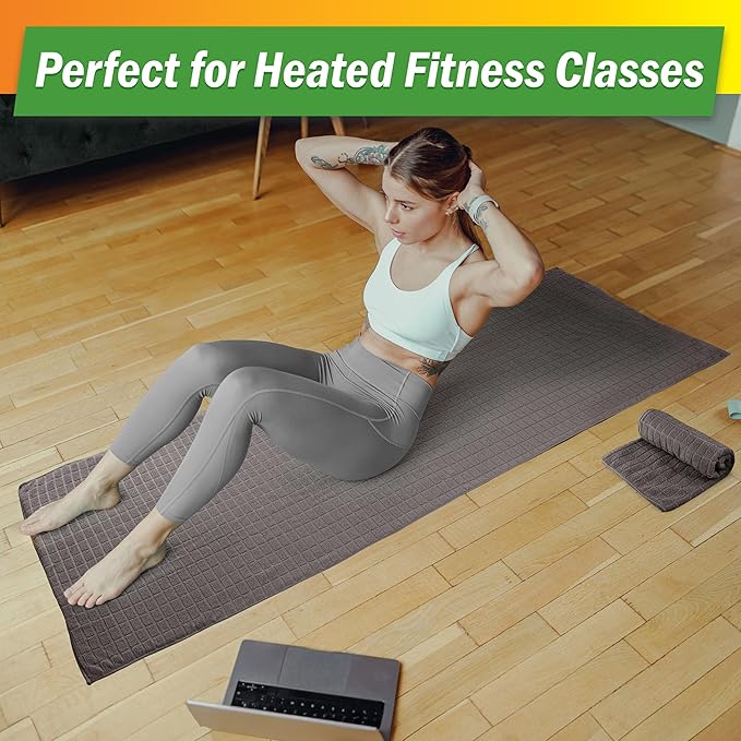 Wakeman Yoga Mat Towel and Gym Towel Set - 2-Piece Non Slip Set for Hot Yoga, Pilates, and Gym - 72” x 24” Sweat Absorbent and Quick Drying Blanket with Corner Pockets for Mats (Gray)
