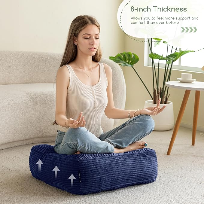 8" Washable Floor Pillow Cushion for Adults, Meditation Cushion Pillow, Large Square Floor Sitting, Removable Tufted Corduroy Cover, for Tatami Living Room or Yoga, 22x22 Inch, Machine Washable