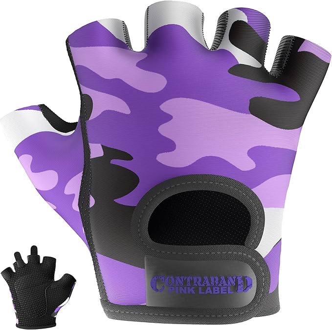 5217 Women's Design Series Camo Print Lifting and Rowing Gloves (Pair) - Lightweight Vegan Medium Padded Microfiber Amara Leather w/Griplock Silicone