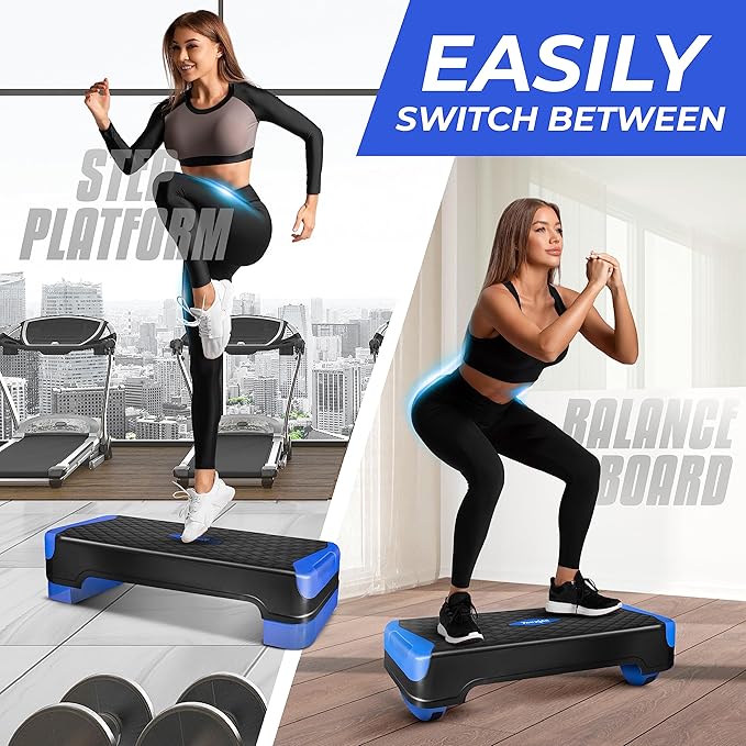 Yes4All 2-in-1 Adjustable Aerobic Step Platform Fitness Exercise Stepper with Rocker Balance Board Legs for Home Workout, Step Exercise & Balance Training