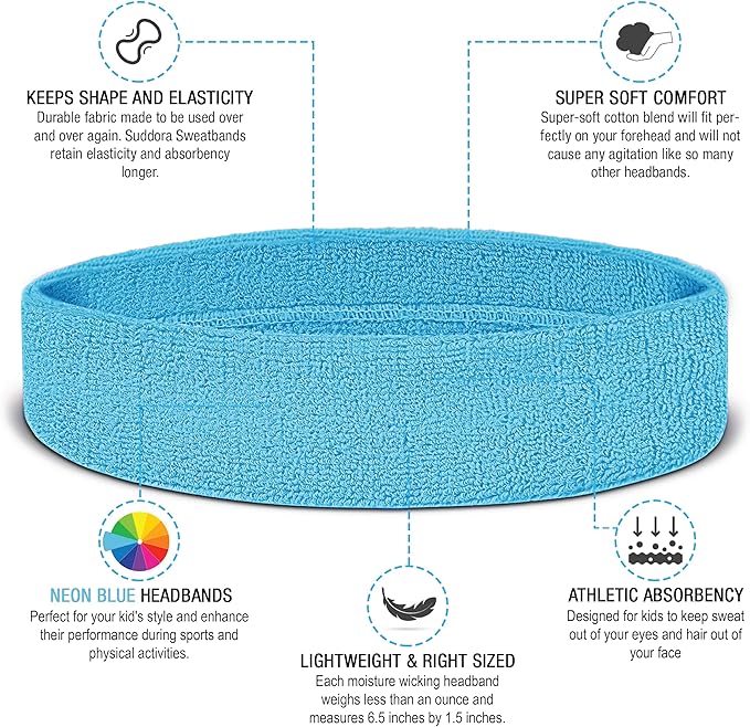 Suddora Sweatbands for Kids, Moisture Wicking 2 Wristbands and 1 Headband Set, Soft and Skin-Friendly Fabric, Moisture-Wicking Athletic Sweat Bands for Basketball, Baseball, Soccer