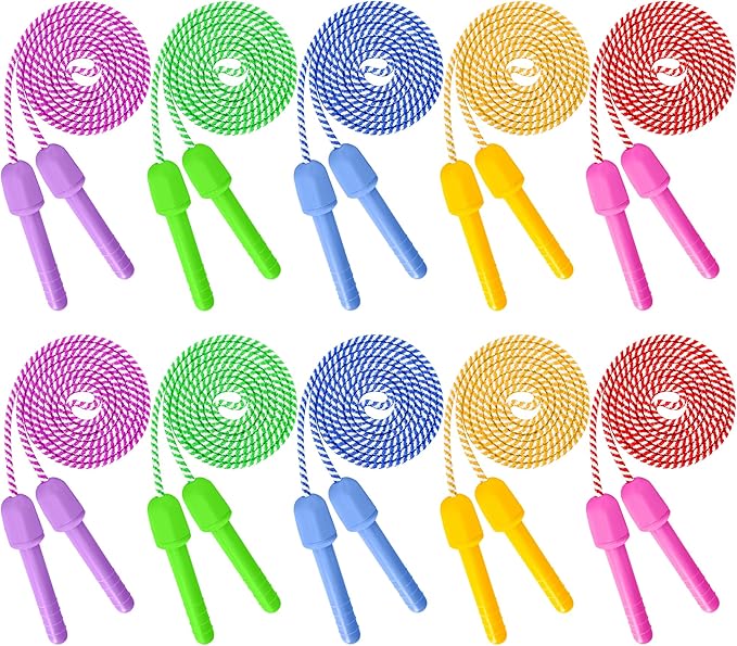 Kids Jump Rope, Colorful Nylon Skipping Ropes for Children, 7.78FT Adjustable Length, 5.51IN Handles, Lightweight Skipping Ropes Set for Indoor & Outdoor Play Fitness School Activities