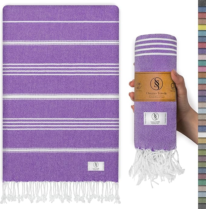 Turkish Beach Towel Soft & Compact Oversized (39" x 71") - Quick Dry, Versatile and Functional as Travel and Picnic Blanket, Pool and Bath Towel/Yoga Mat - Dark Lilac