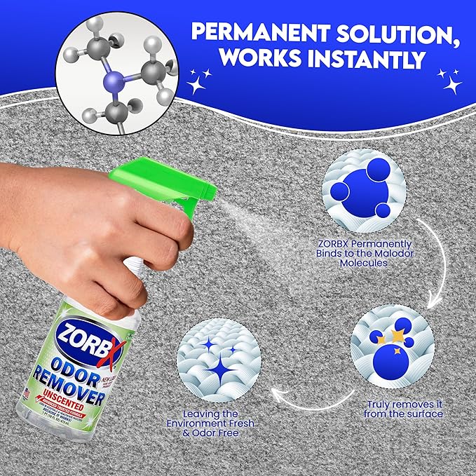 ZORBX Unscented Multipurpose Odor Eliminator 3 items Bundle: 2 Oz + 16 Oz + 32 Oz - Used in Hospitals & Healthcare Facilities - Advanced Trusted Formula - Perfect Bundle to Get Rid of Unpleasant Odors