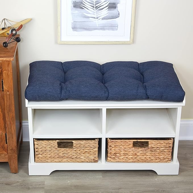 Klear Vu The Gripper Omega Non-Slip Tufted Bench Cushion for Indoor Furniture, Entryway Storage, Bay Window, Corner Nook or Piano Seat, 33 Inches, 03 Indigo