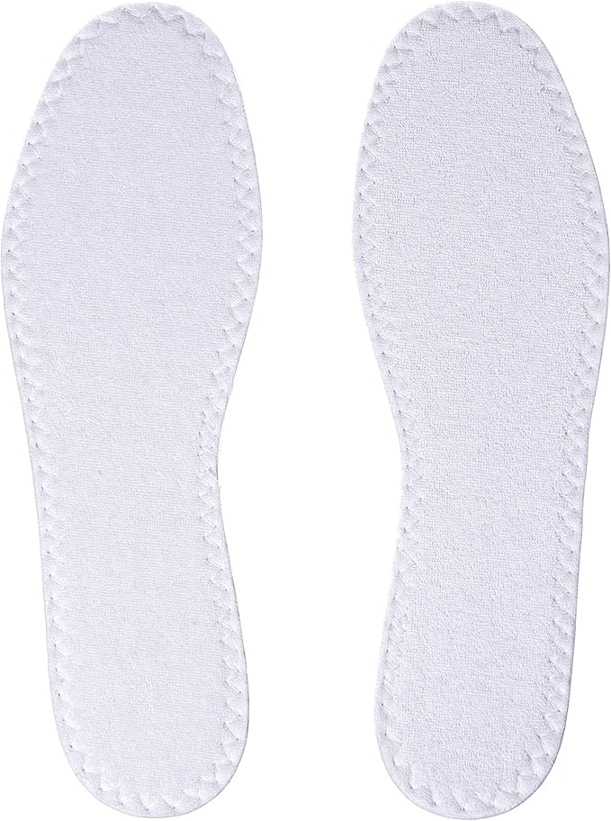 Happystep Cotton Terry Cloth Insoles, Barefoot Shoe Inserts, Sweat Absorption, Odor Control, Moisture-Wicking, Washable and Reusable, Zero Drop Shoe Insoles, 2 Pairs of White (Men Size 10)