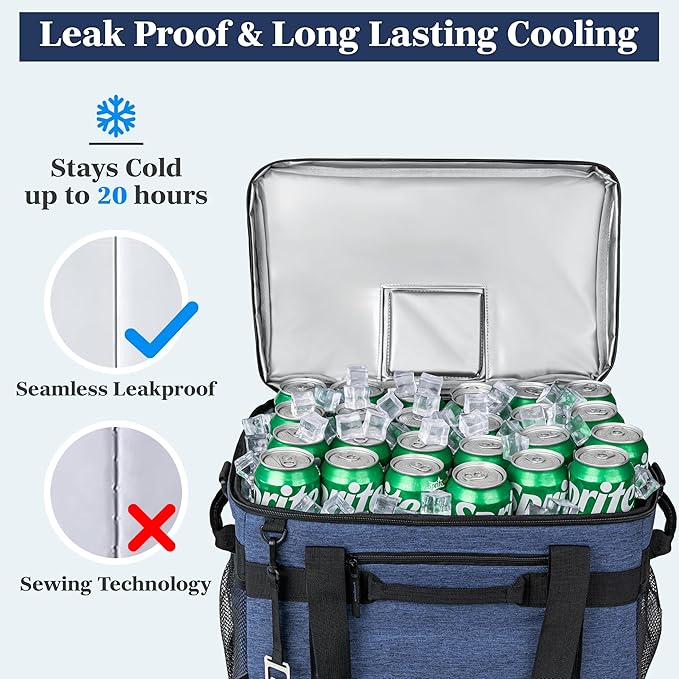 OPUX Cooler Bag, 48 Cans Insulated Soft Collapsible Portable Cooler, Soft Sided Leakproof Cooler for Beach Camping with Shoulder Strap, Ice Chest for Travel Road Trip Picnic, Navy Blue