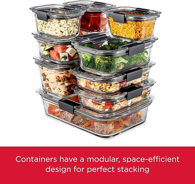 Rubbermaid Brilliance Glass Food Storage Containers, 8 Cup, Set of 2, BPA-Free, Leak-Proof, Clear