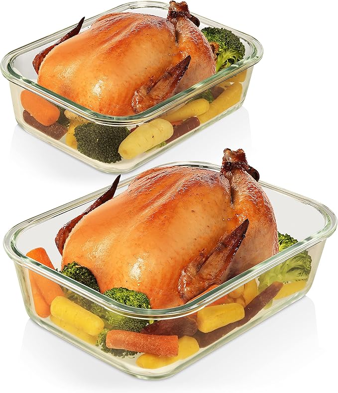 Razab 4 Pc (2700ML/ 91 Oz & 1520ML/ 51 Oz) Airtight Large Glass Food Storage Containers with Lids - BPA Free, Leak Proof Meal Prep Containers (2 Containers + 2 Lids) Microwave, Oven & Freezer Safe