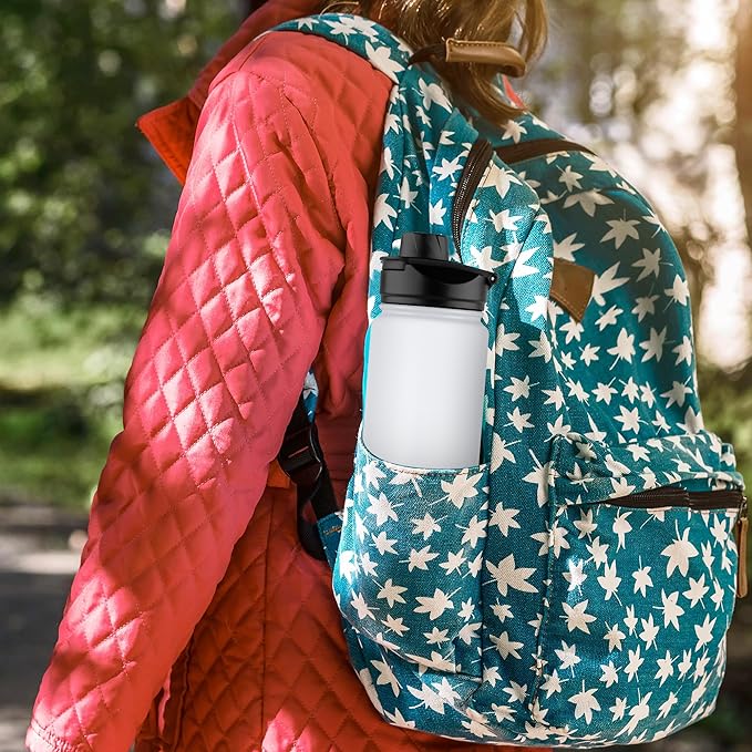 24 oz Insulated Water Bottle with Straw Lid & Wide Mouth Lids, Stainless Steel Sports Water Bottles, Double Walled Vacuum, Leak Proof, White