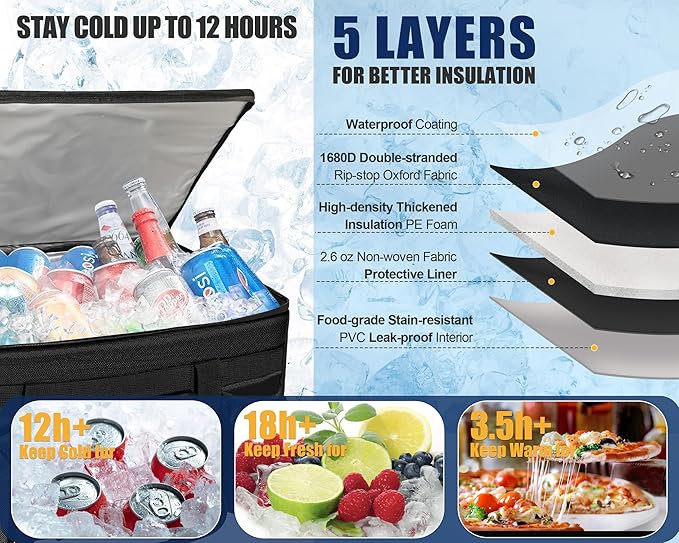 MyLifeUNIT Insulated Cooler Bag for Food & Pizza Delivery Bag Suitable for Car, Bike, Camping, Picnic, Beach, Large Size