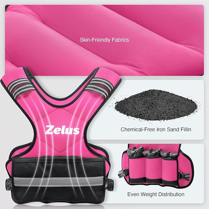 ZELUS Weighted Vest for Men and Women | 4-10lb/11-20lb/20-32lb Vest with 6 Ironsand Weights for Home Workouts | Adjustable Body Weight Vest Exercise Set for Cardio and Strength Training